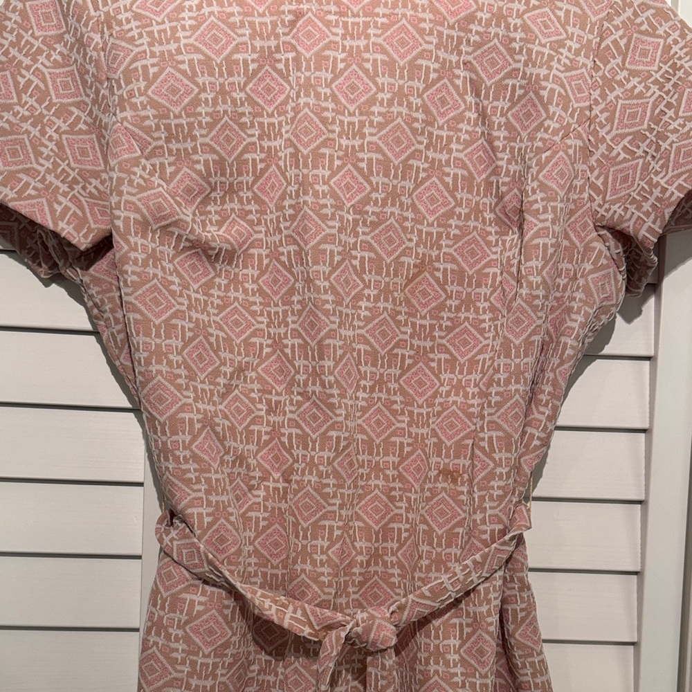 Vintage, 60’s, Pink & Taupe, Geometric-Patterned Women's Dress Double-knit poly - Picture 5 of 16